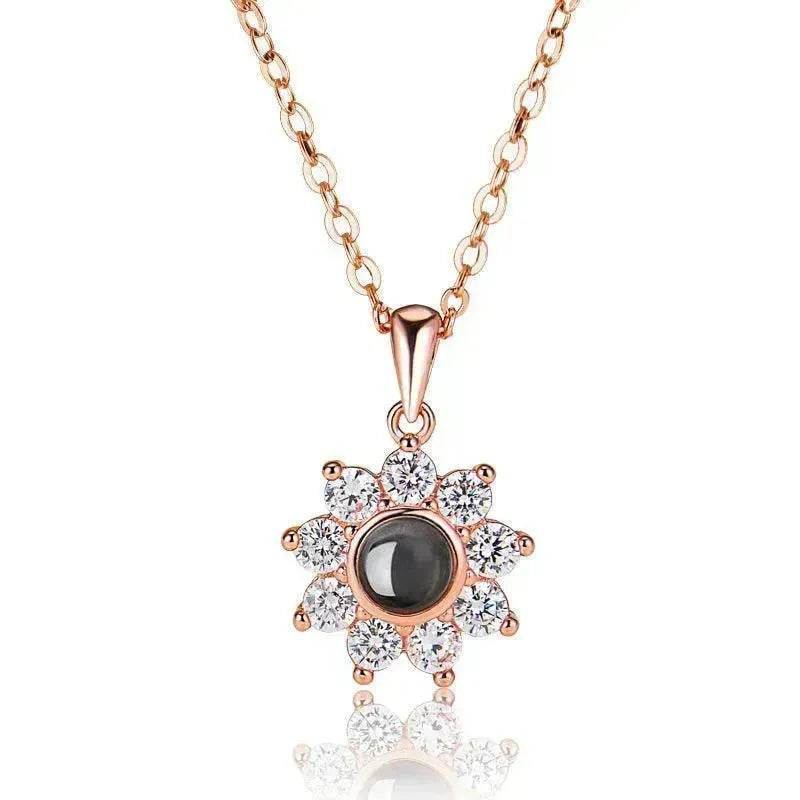 Custom Photo Name Projection Necklace Rose Gold Silver Color Clavicle Chain Personalized Sun Flower Shaped Pendant Jewelry