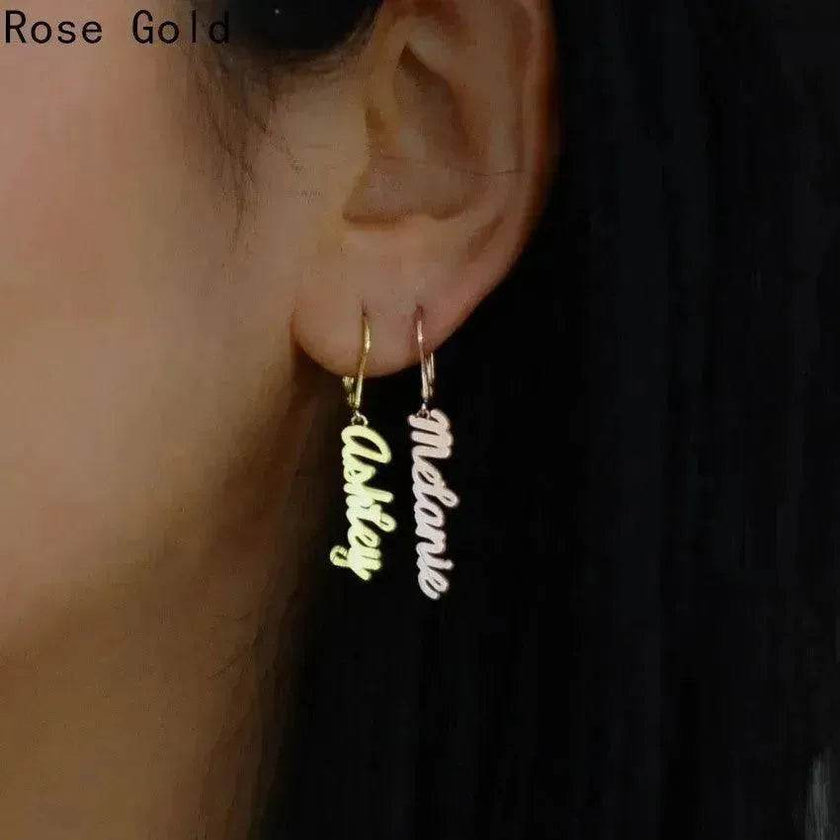 Custom Vertical Name Earrings Dangle Jewelry for Women Stainless Steel