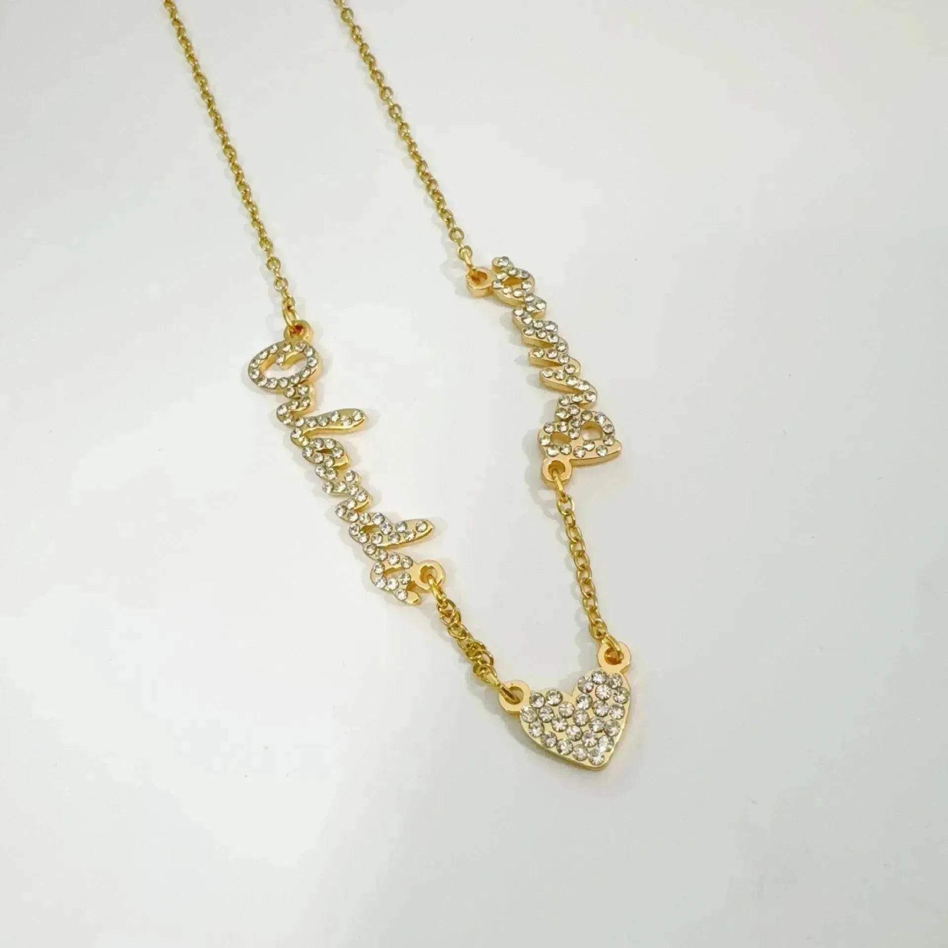 Customized DIY Diamond Inlaid Multi Name Necklace Stainless Steel Chain Heart Charming Choker Customized Necklace Jewelry