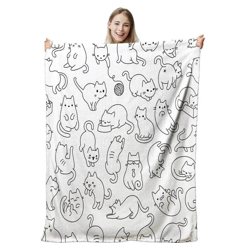 Cute Cat Digital Printing Flannel Blanket