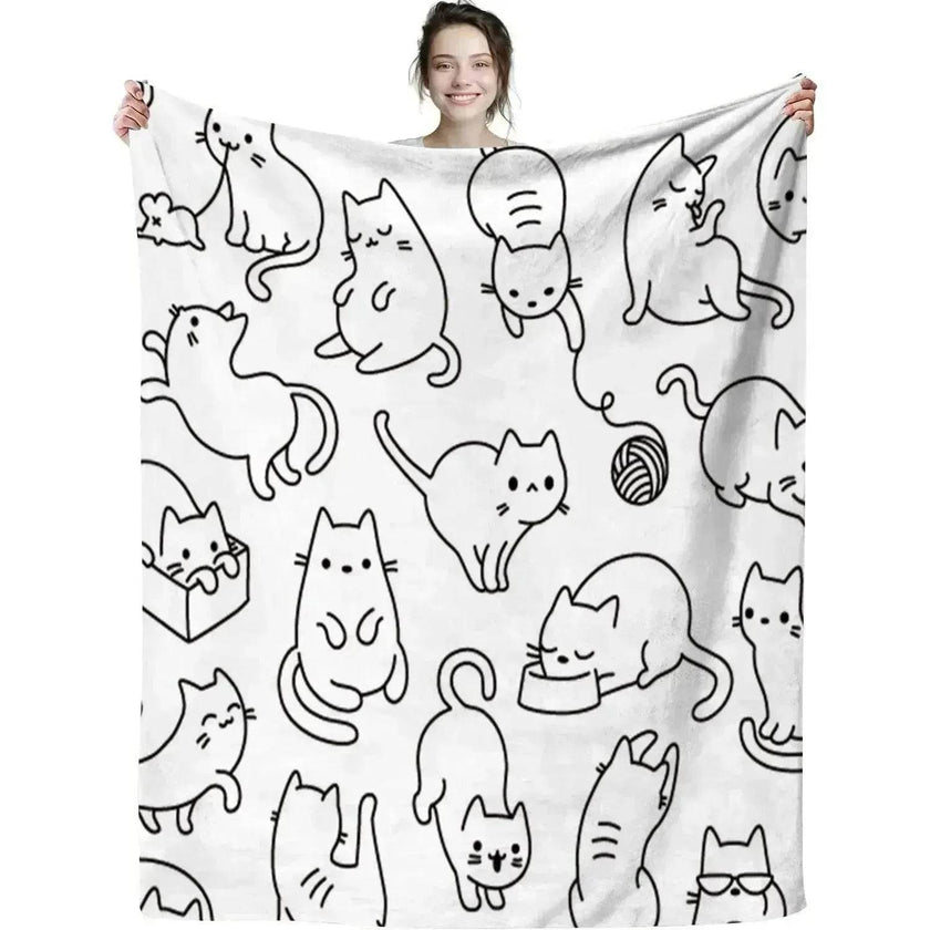 Cute Cat Digital Printing Flannel Blanket