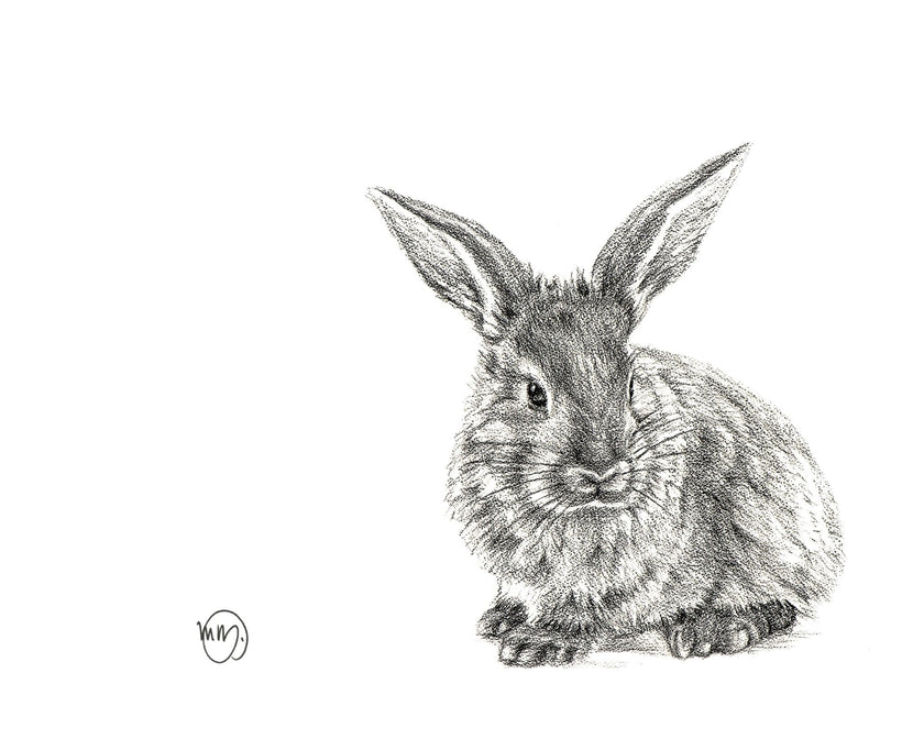 Cute Rabbit Profile - Black and White Nursery Wildlife Art Print