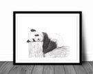 Cute sleeping Panda - Black and white art print
