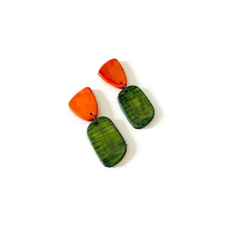 Clay Two Tone Earrings Handmade, Post or Clip Ons - 