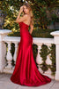 Strapless scoop neckline, embellished net bodice & leg slit