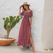 Elegant Off shoulder Spring Summer Maxi dress Slit Chiffon maxi dress for Beach vacation resort travel