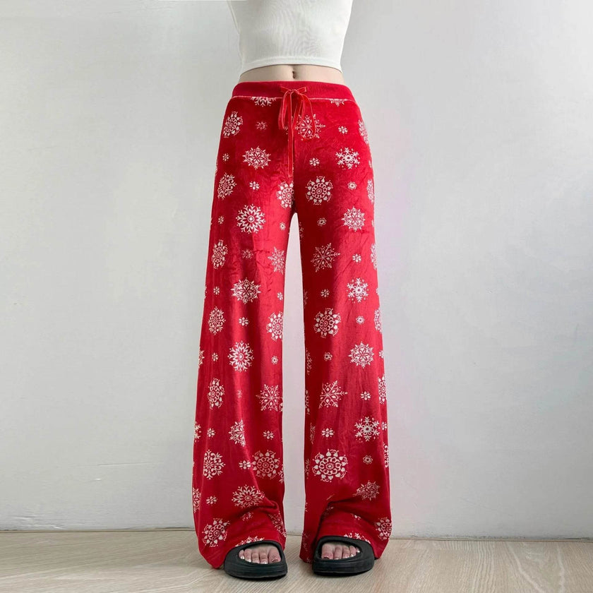 Snowflake Casual Straight Leg  trouser Pants For Women