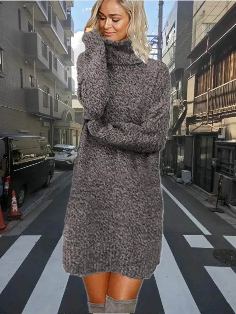 Autumn Winter Cashmere Mini High Neck Sweater Dress
