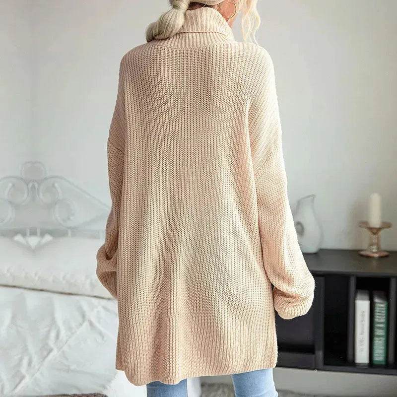 Fashion Split Turtleneck fleece Sweater Tunic Top