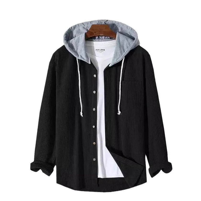 Men's Autumn And Button down Waffle Hoodie Cardigan
