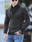 coofandy turtleneck - Independent Station Casual Slim Knit Pullover Long-sleeved Scarf Collar Sweater Men's