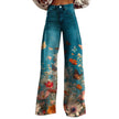 Women's 3D Printed Flared Denim Jeans – Graphic Print Wide Leg Jeans