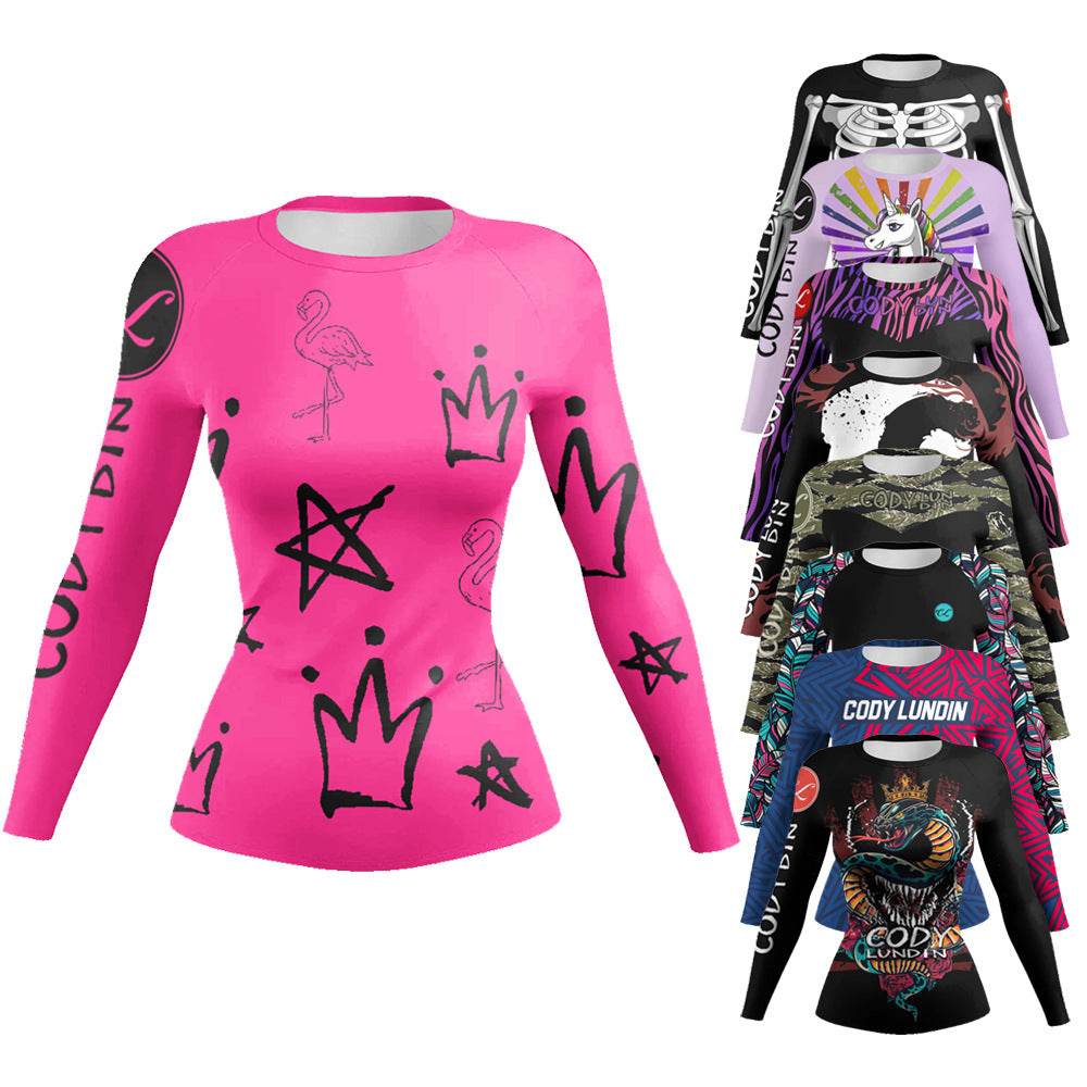 Printed Slim Fit Long Sleeve Workout Tops for Women