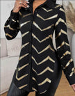 Lyxana Open Placket Foil Print Random Cut Shoulder Long Sleeve Cinched Waist Blouse Women tunic Shirt