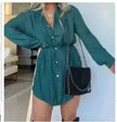Elegant Women's Long Sleeve  Button down Shirt Dress  Fashionable Short Outfit Set Two piece Suit  Set