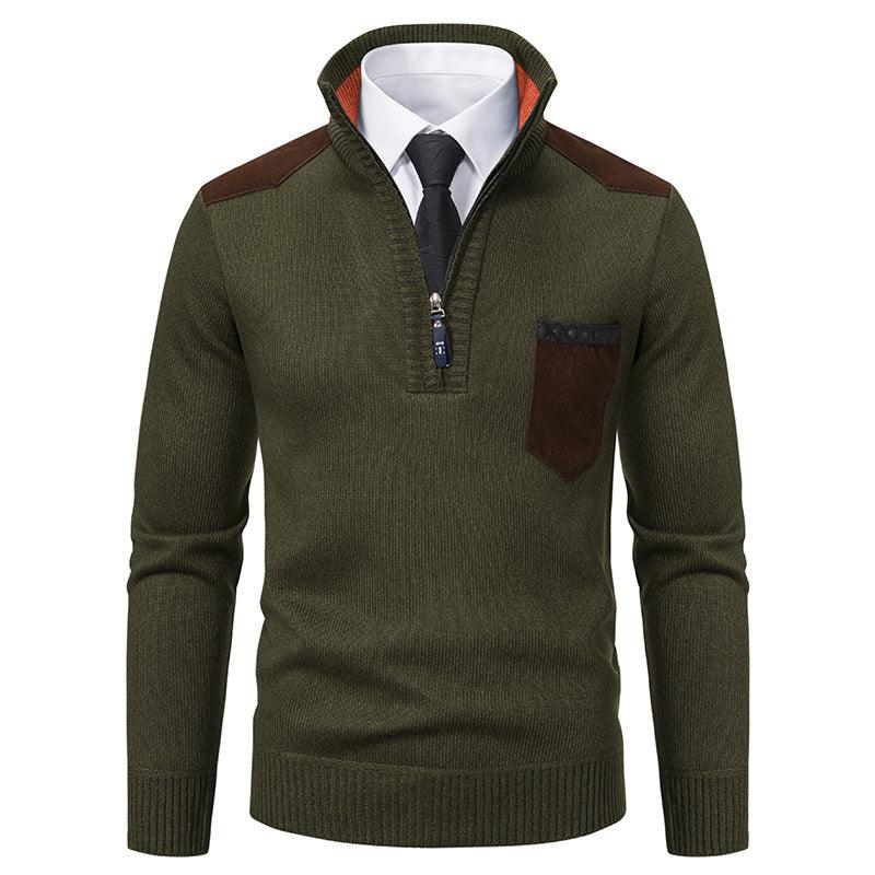 Men's heavyweight Polo Shirts - Half Zipper Cold Blouse Stand Collar