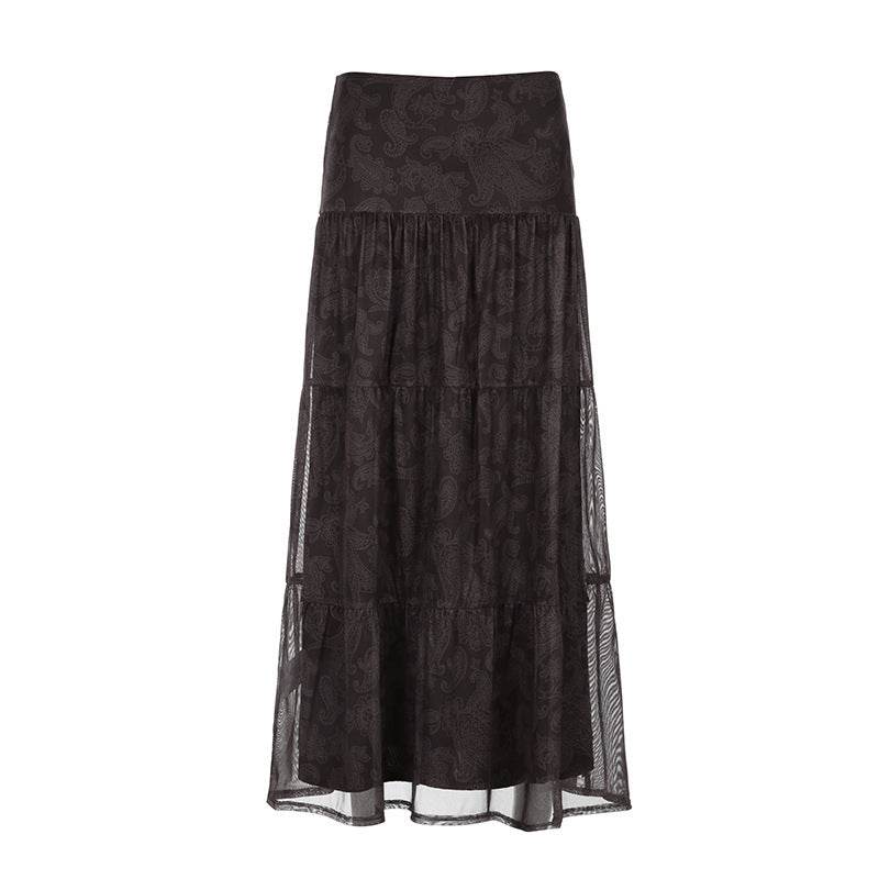 Retro Paisley Printed Skirt Women's Low Waist Midi skirt
