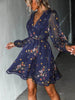 Casual V-neck Summer Spring Long Sleeve Floral mini Chiffon Dress