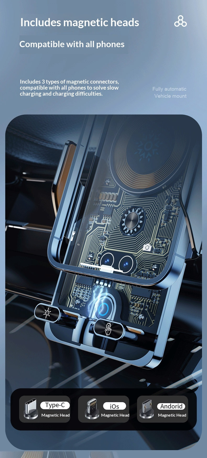 Transparent Car Phone Holder with Smart Sensing & 15W Wireless Charging