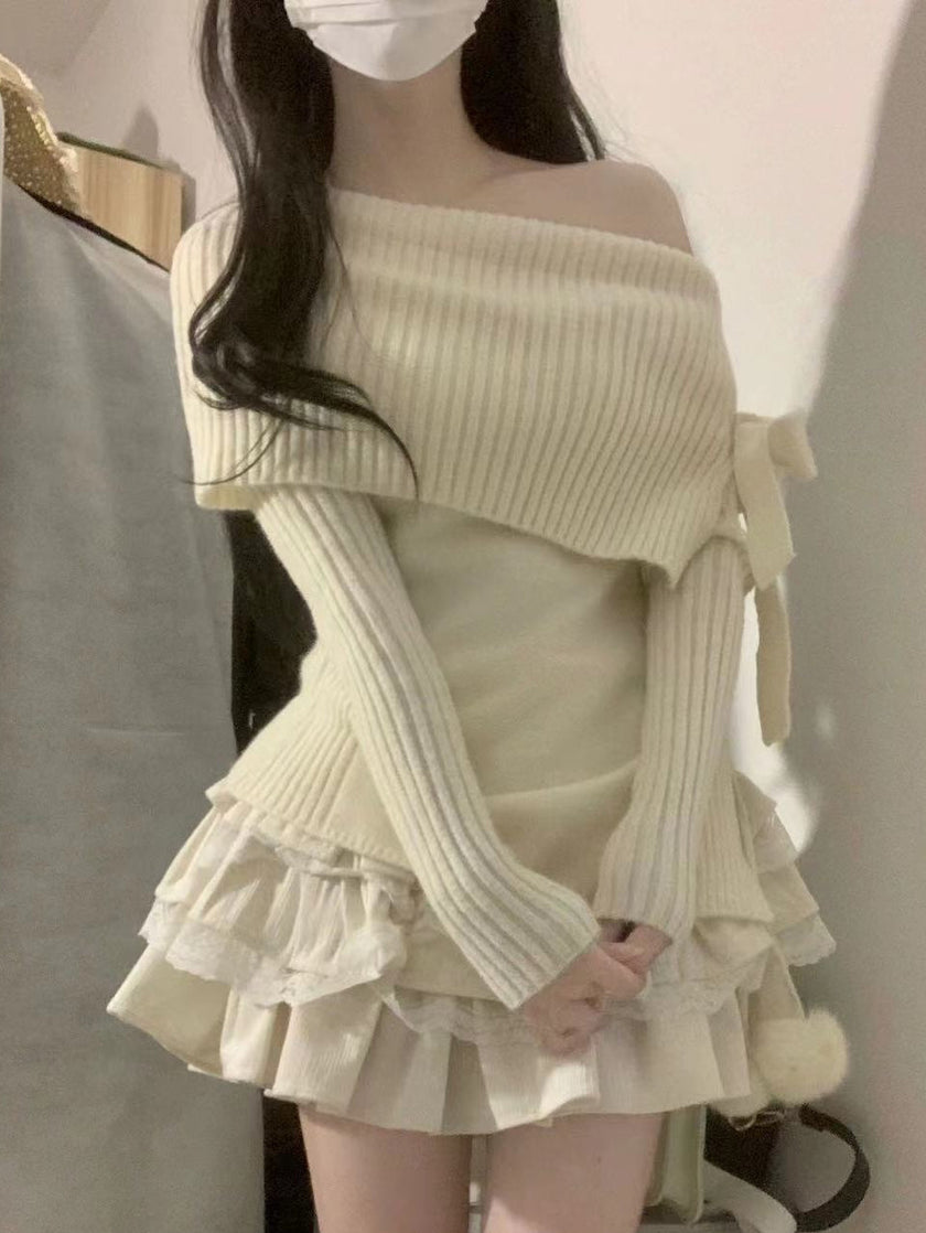 One-Shoulder Long Sleeve Knit Top for Women – Stylish White Knitwear Canada USA