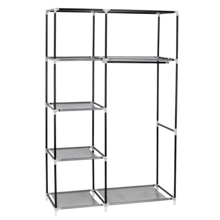 64 Portable Closet Storage Organizer Wardrobe Clothes Rack With Shelves Gray