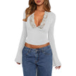 Slim V-neck Lace Ins Fashion Trumpet Sleeve Long-sleeved tank Top Women Clothing