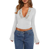 Slim V-neck Lace Ins Fashion Trumpet Sleeve Long-sleeved tank Top Women Clothing