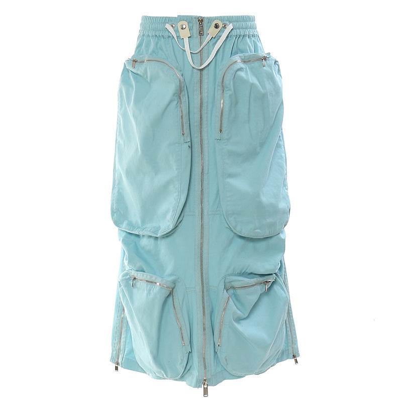 Three-dimensional Camouflage Zipper Pocket Side Slit  pencil Midi Cargo Skirt