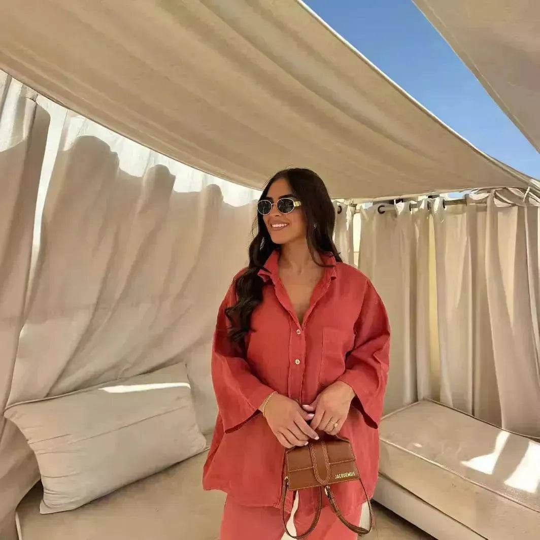 Casual Women Wide Leg Pants Long Sleeves Shirt Sets Ladies Loose High Street 2 Piece Outfits Pant co ords for Women Trouser co ords for Women