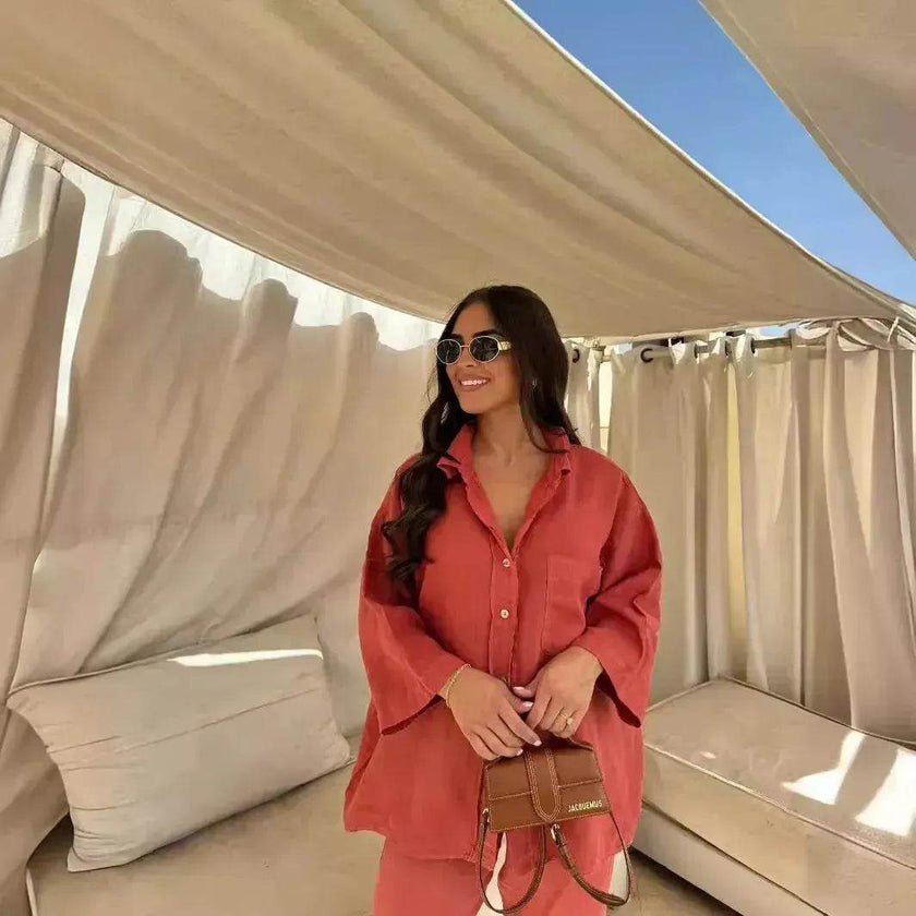Casual Women Wide Leg Pants Long Sleeves Shirt Sets Ladies Loose High Street 2 Piece Outfits Pant co ords for Women Trouser co ords for Women