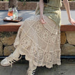 Retro Vacation Style Crocheted Hollow Beige Maxi Skirt