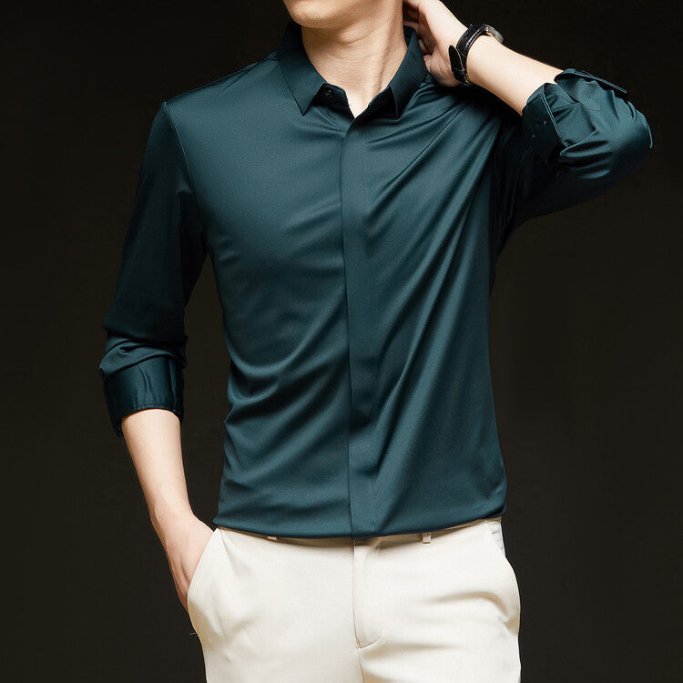 Men's Ice Silk Formal Shirt Half Sleeve Cardigan Canada | EX-STOCK