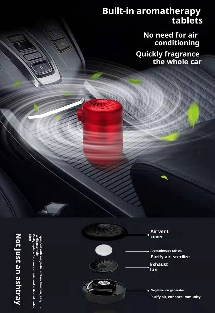 Black Rechargeable Ashtray Air Purifier with Lid & USB-C Charging