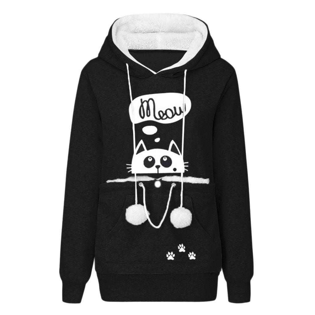 Women's Casual Cat Print Hoodie With Big Pocket for Pet Lovers