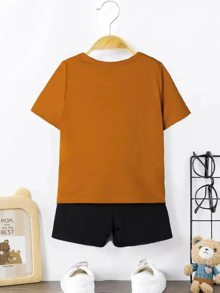 Striped Printed Round Neck Pullover T-shirt Shorts Suit