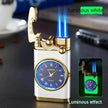 New Lighter With Electric Watch Rocker Arm Automatic Ignition Straight Blue Flame Lighter Creative Real Dial Inflatable Windproof Cigar Lighter Men's Watch Gift