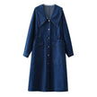 New Long Sleeve Button loose Denim Midi Dress Women