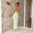 Halter Neck Split Long Dress Summer Slim Fit Backless Dresses Solid Split High neck Long Bodycon  Dress Women's Clothing