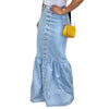 Women's Slim-fit Peplum Patchwork Long Denim Skirt fish tail style Jeans Skirt