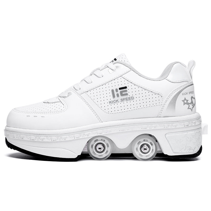 2-in-1 Deformable Roller Skate Sneakers – Retractable 4-Wheel Heelys-Style Shoes