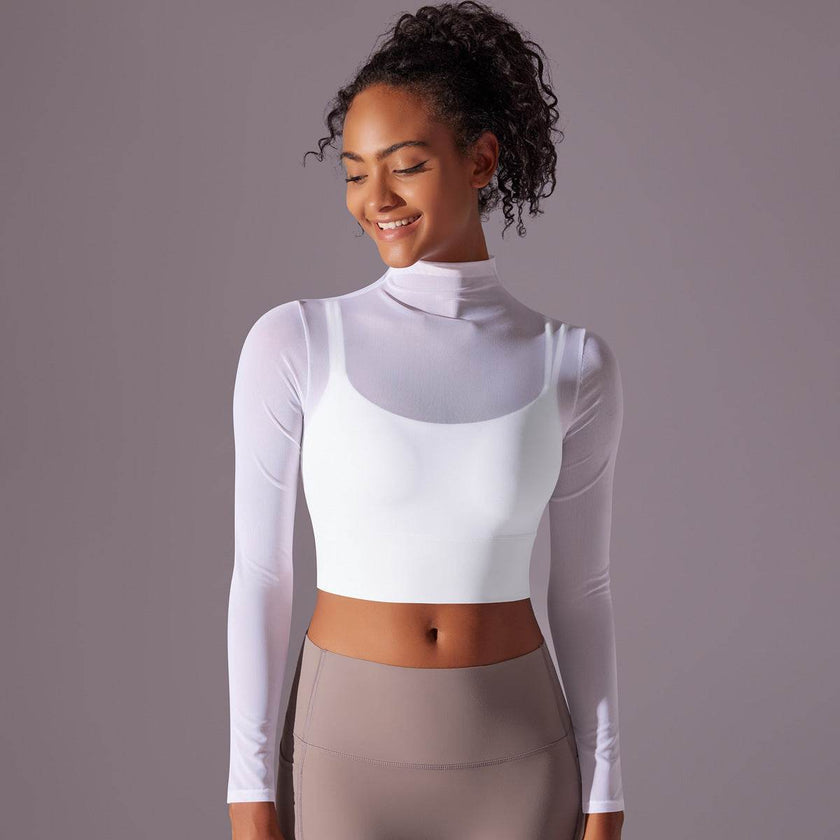 Quick Drying Gym Slim Fit Mesh Turtleneck Long Sleeve Workout Crop Top