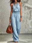 Women's Halter Neck Backless Wide-Leg Jumpsuit | Sleeveless Lace-Up Onesie