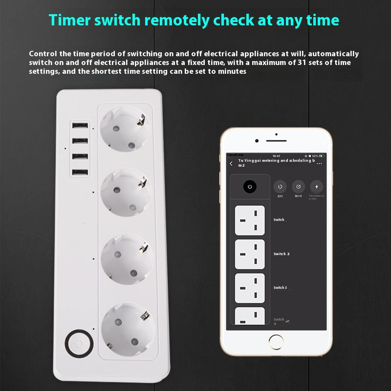 Smart WiFi Bluetooth Power Strip, 4 Outlets, 4 USB Ports, Voice Control, UK and EU Plug