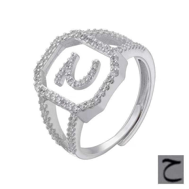 Fashion Micro Inlaid Zircon Arab Letters Ring for women