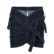 Cross School Bag Buckle V-shaped Waist Workwear Denim Mini  Cargo Skirt