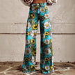 Women's 3D Graphic Print Flare Pants – Plus Size Mid-Waist Wide Leg Printed Trousers