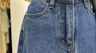 Casual Front Slit Dark Blue and Light Blue Denim Midi Skirt for women