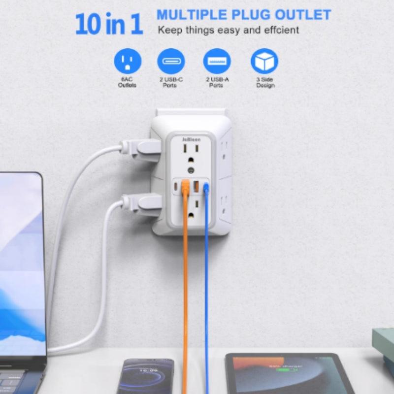 6-Outlet Power Strip with 4 USB Ports – Wall Socket Charger