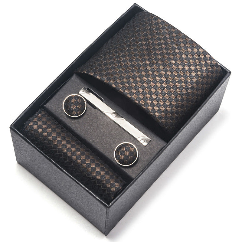 Men's Jacquard Woven Formal Tie Set – Rayon Arrow Necktie with Handkerchief, Tie Clip & Cufflinks | Canada & USA