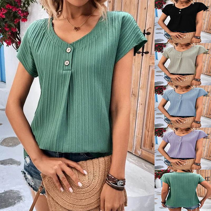 Casual Summer stripe Blouse top Round Neck women